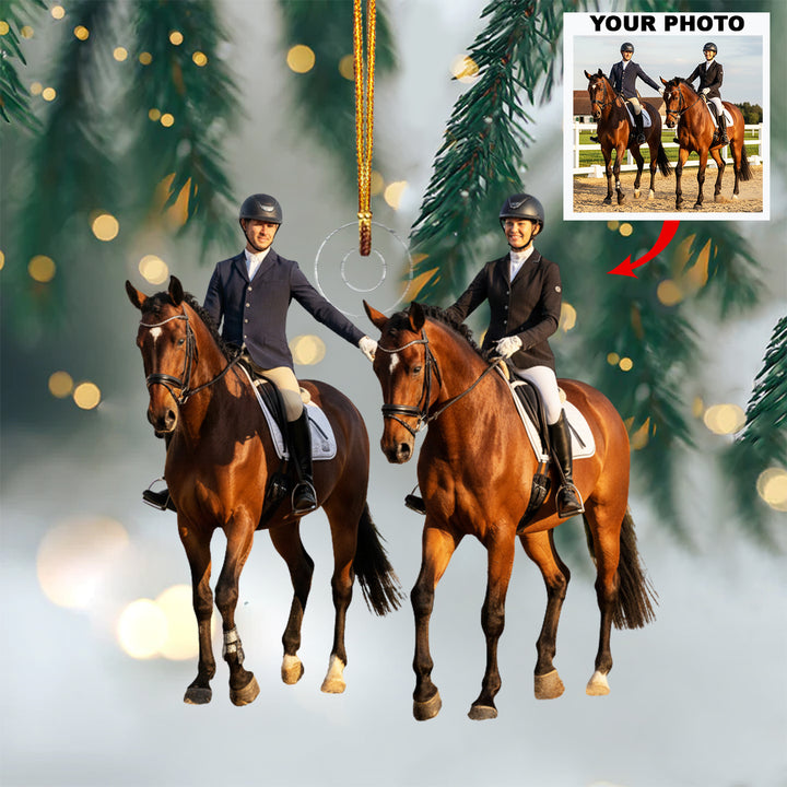 Riding Love Together - Personalized Photo Mica Ornament - Christmas Gift For Couple, Horse Lover
