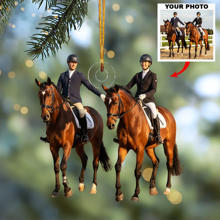 Riding Love Together - Personalized Photo Mica Ornament - Christmas Gift For Couple, Horse Lover