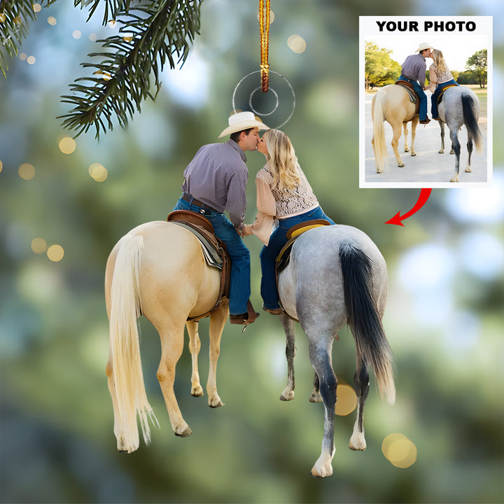 Together on Horseback - Personalized Photo Mica Ornament - Christmas Gift For Couple, Horse Lover
