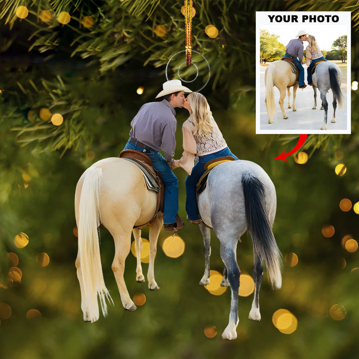 Together on Horseback - Personalized Photo Mica Ornament - Christmas Gift For Couple, Horse Lover