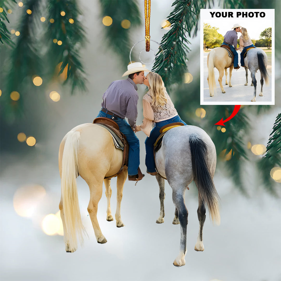 Together on Horseback - Personalized Photo Mica Ornament - Christmas Gift For Couple, Horse Lover