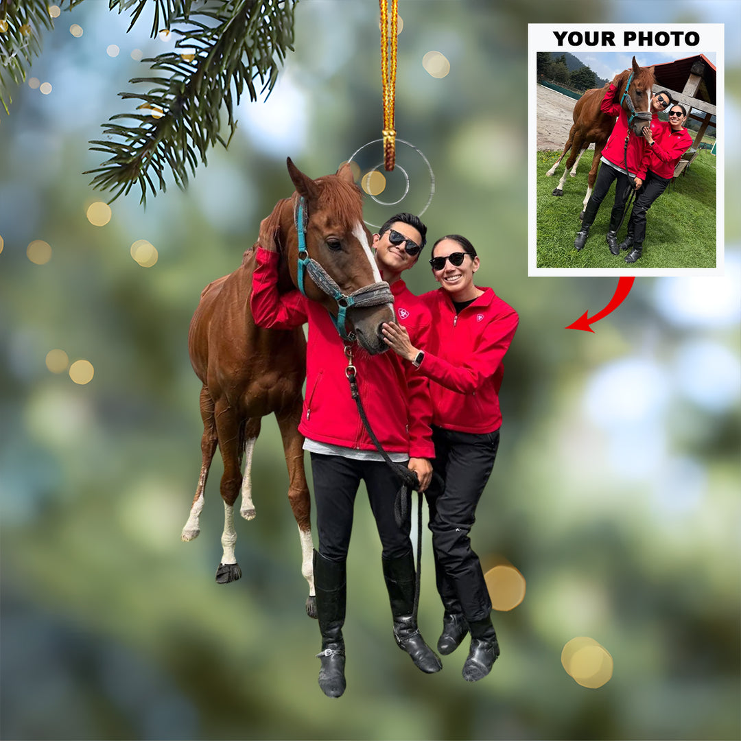 Equestrian Couple - Personalized Photo Mica Ornament - Christmas Gift For Couple, Horse Lover