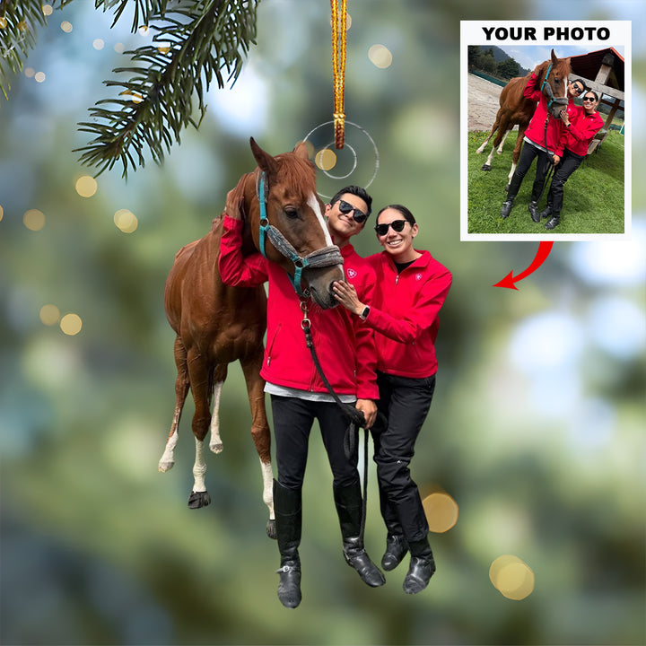 Equestrian Couple - Personalized Photo Mica Ornament - Christmas Gift For Couple, Horse Lover
