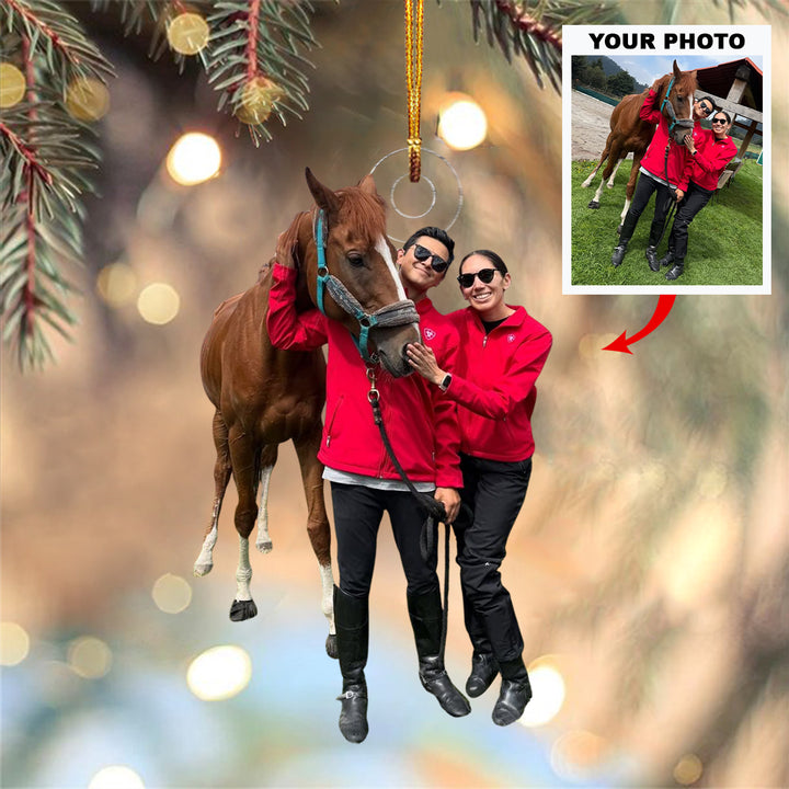 Equestrian Couple - Personalized Photo Mica Ornament - Christmas Gift For Couple, Horse Lover