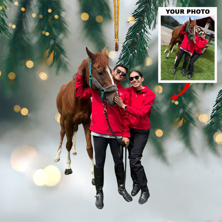 Equestrian Couple - Personalized Photo Mica Ornament - Christmas Gift For Couple, Horse Lover