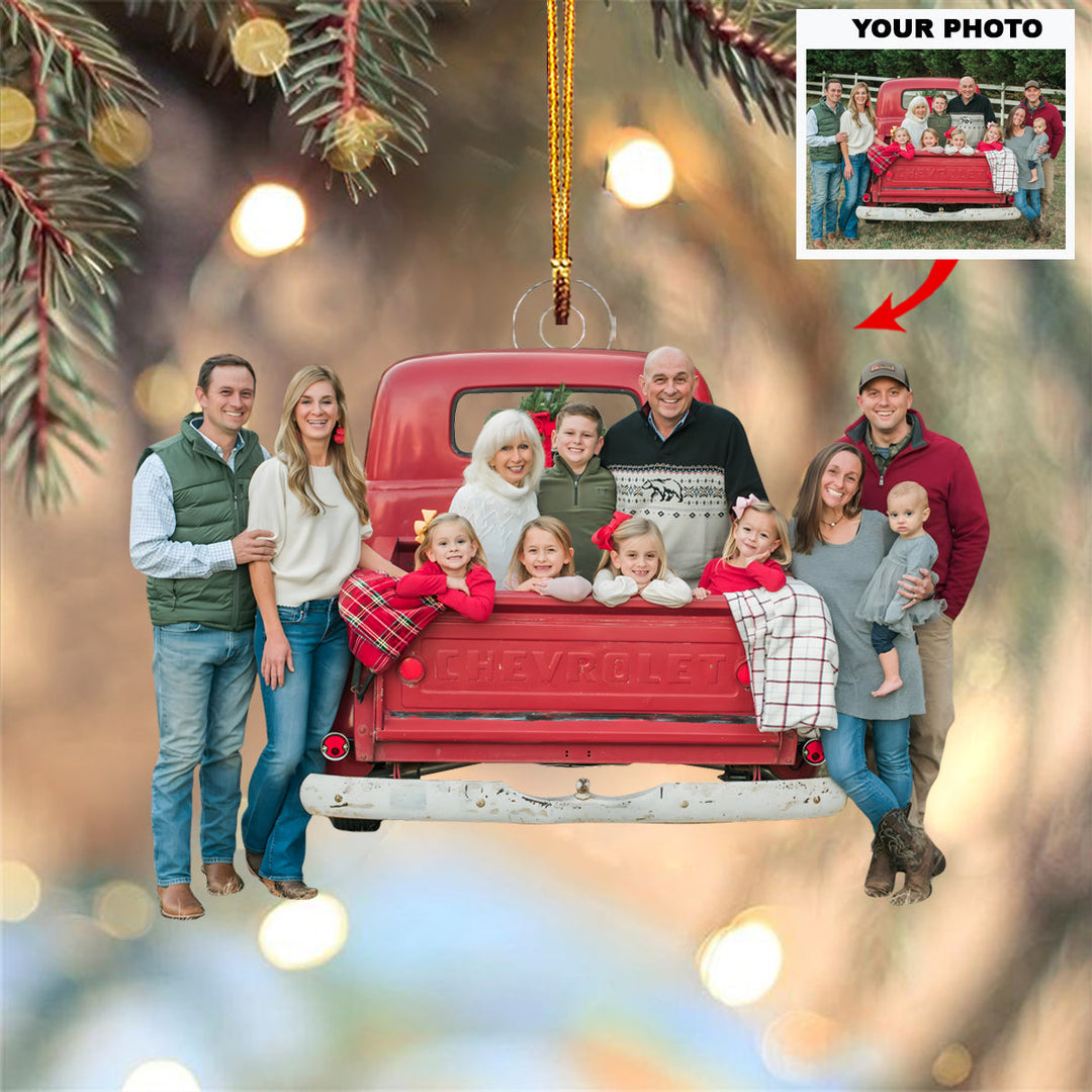 Merry Moments in Our Truck - Personalized Photo Mica Ornament - Christmas Gift For Family Members