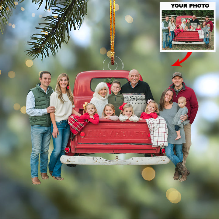 Merry Moments in Our Truck - Personalized Photo Mica Ornament - Christmas Gift For Family Members