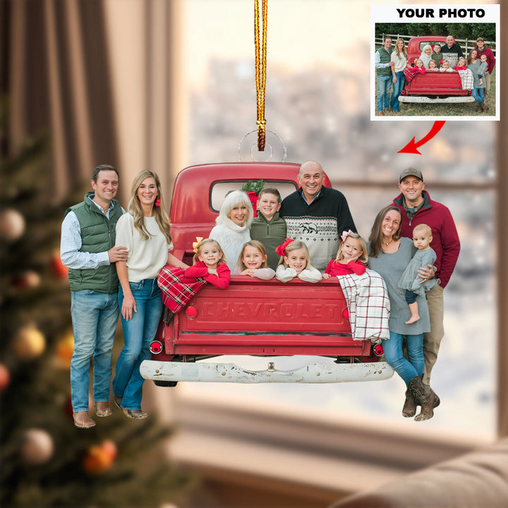 Merry Moments in Our Truck - Personalized Photo Mica Ornament - Christmas Gift For Family Members