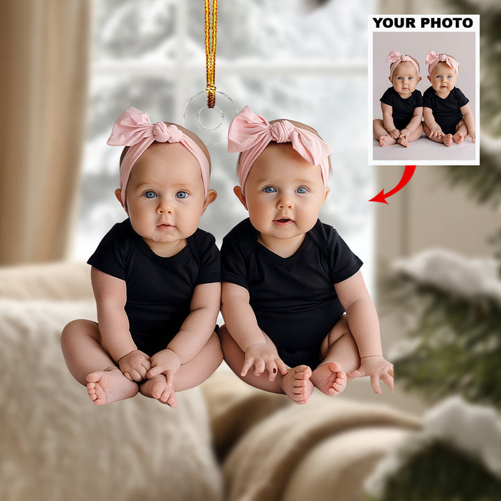 Twice The Joy - Personalized Photo Mica Ornament - Christmas Gift For Family Member, New Mom, New Dad