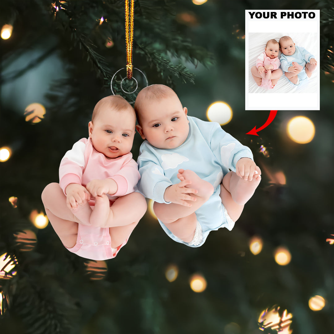 Twice The Joy - Personalized Photo Mica Ornament - Christmas Gift For Family Member, New Mom, New Dad