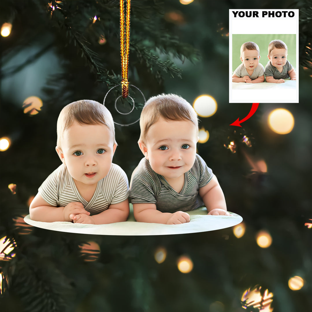Twice The Joy - Personalized Photo Mica Ornament - Christmas Gift For Family Member, New Mom, New Dad