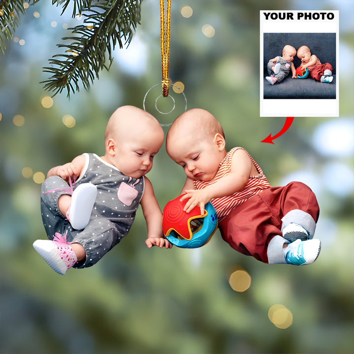 Twice The Joy - Personalized Photo Mica Ornament - Christmas Gift For Family Member, New Mom, New Dad