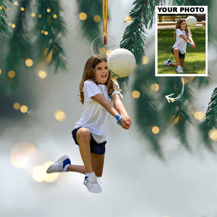 Spike With Heart - Personalized Photo Mica Ornament - Christmas Gift For Volleyball Lovers